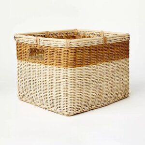 Two-Tone Rattan Cube Basket - Threshold‎ Studio McGee, Woven Storage Bin